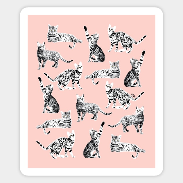 Bengal Kittens Grey Seamless Pattern Sticker by meownarchy